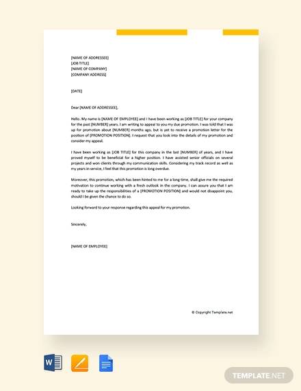 free appeal letter for promotion