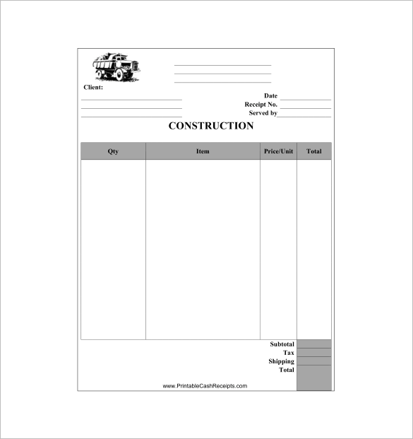 free 14 sample construction receipt templates in pdf excel