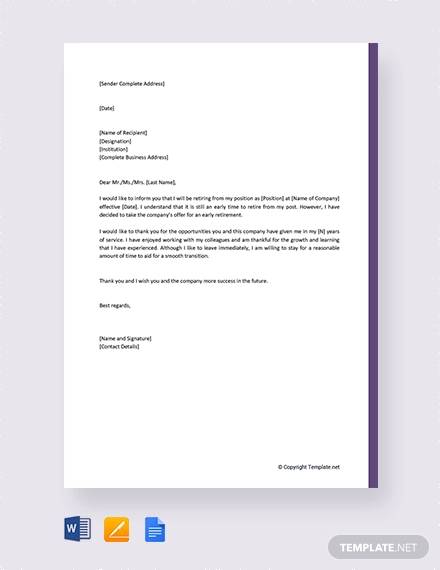 Free Printable Retirement Resignation Letter