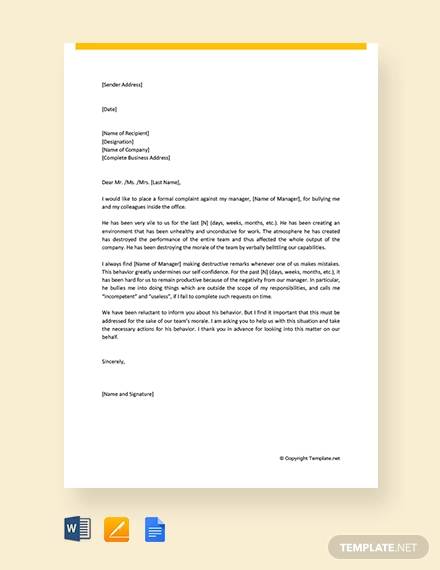 sample complaint letter against boss