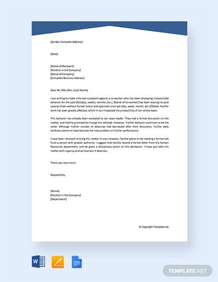 Free Sample Formal Complaint Letter Templates In Pdf Ms Word Pages Google Docs