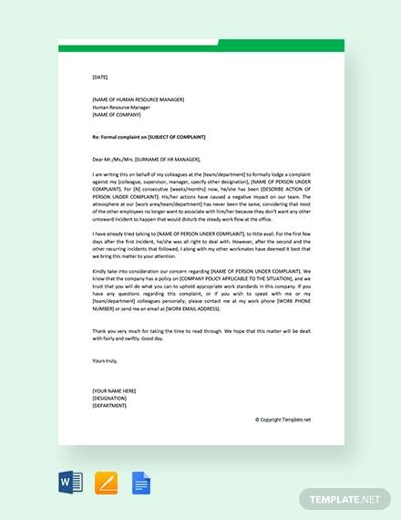 free formal complaint letter to hr