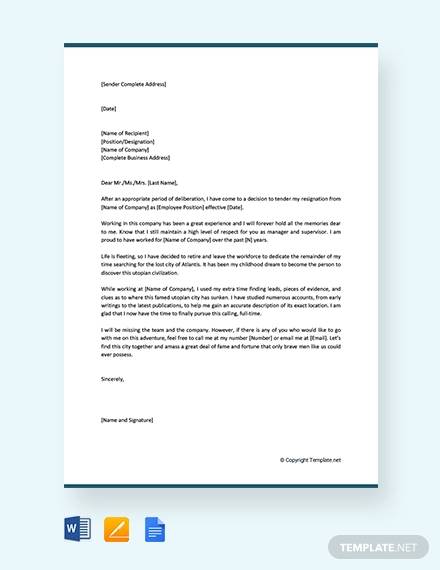 Free 9 Sample Retirement Resignation Letter Templates In Pdf Ms Word Pages Google Docs