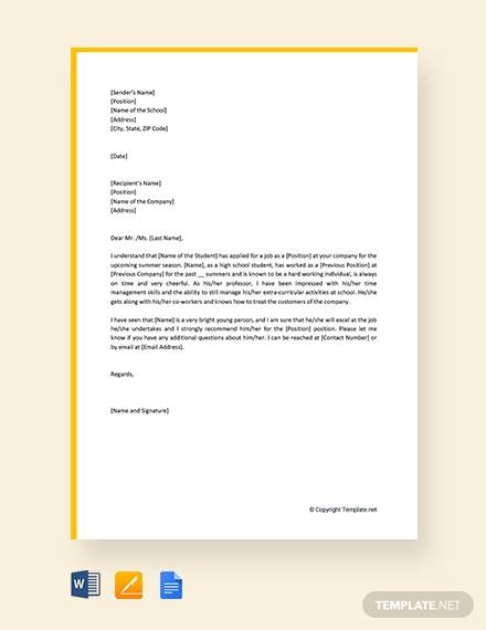 FREE 9 Sample Recommendation Letter For High School Student In PDF 