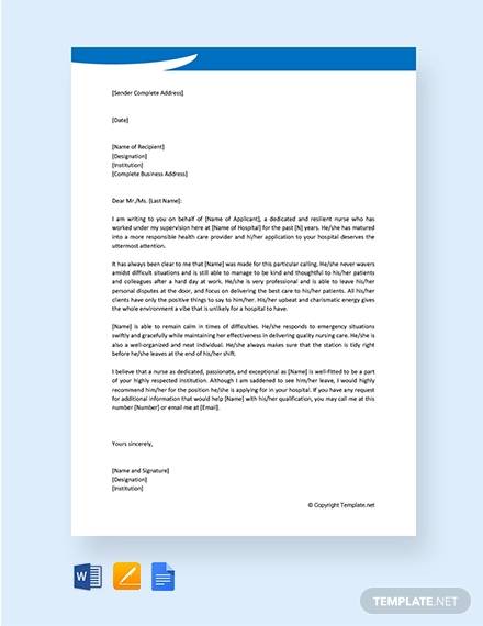 Nursing Reference Letter For Employment