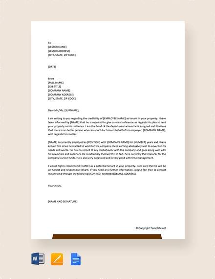 free rental reference letter from employer