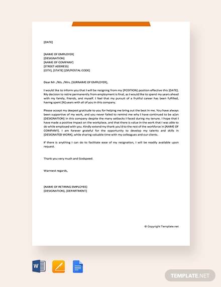 Sample Resignation Letter For Retirement from images.sampletemplates.com