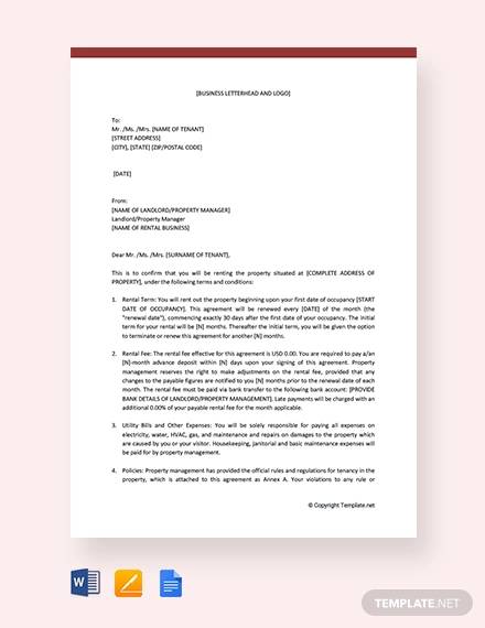 free simple rental agreement letter