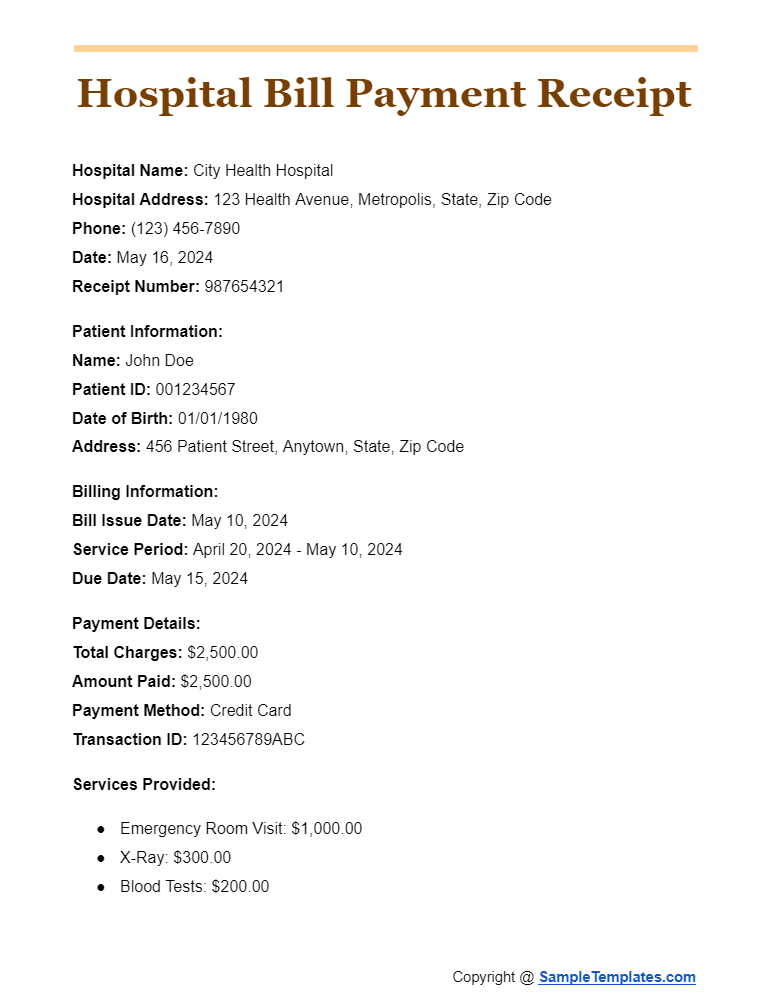 hospital bill payment receipt