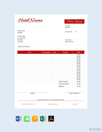 FREE 16  Printable Hotel Receipt Templates in PDF MS Word