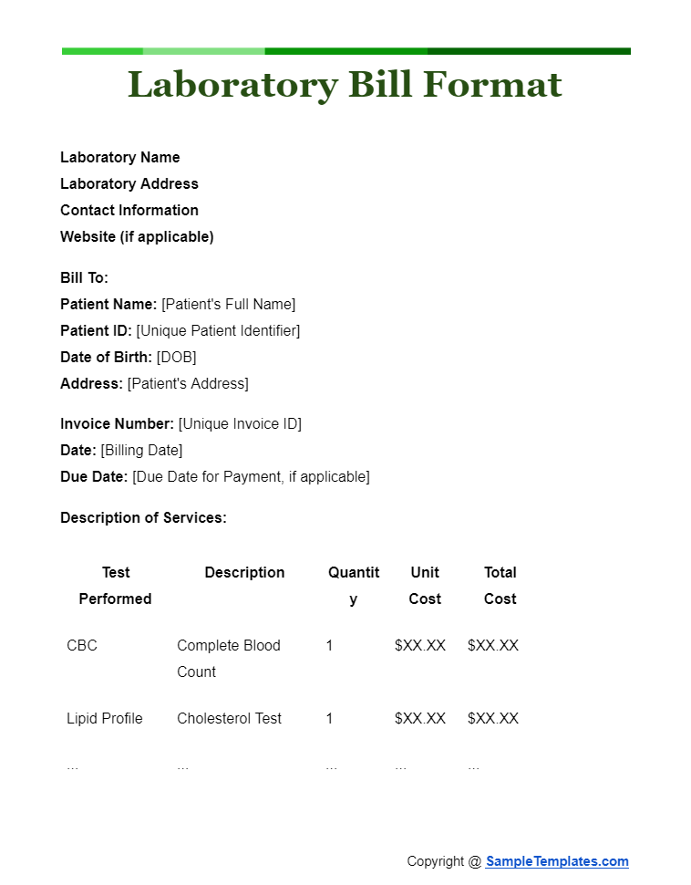 laboratory bill format