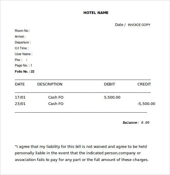 legal hotel receipt template