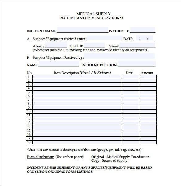 medical supply receipt template