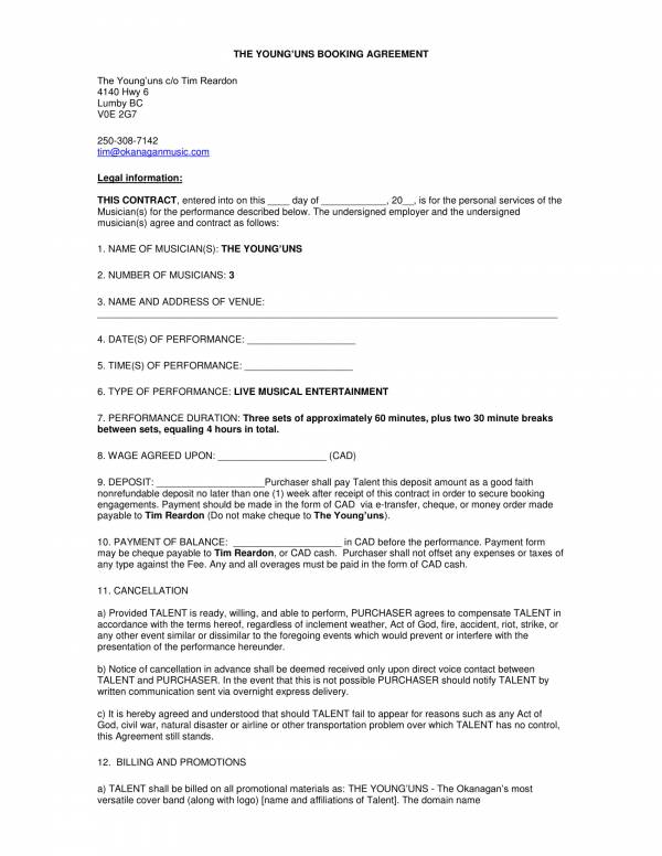 music band booking agreement contract template 1