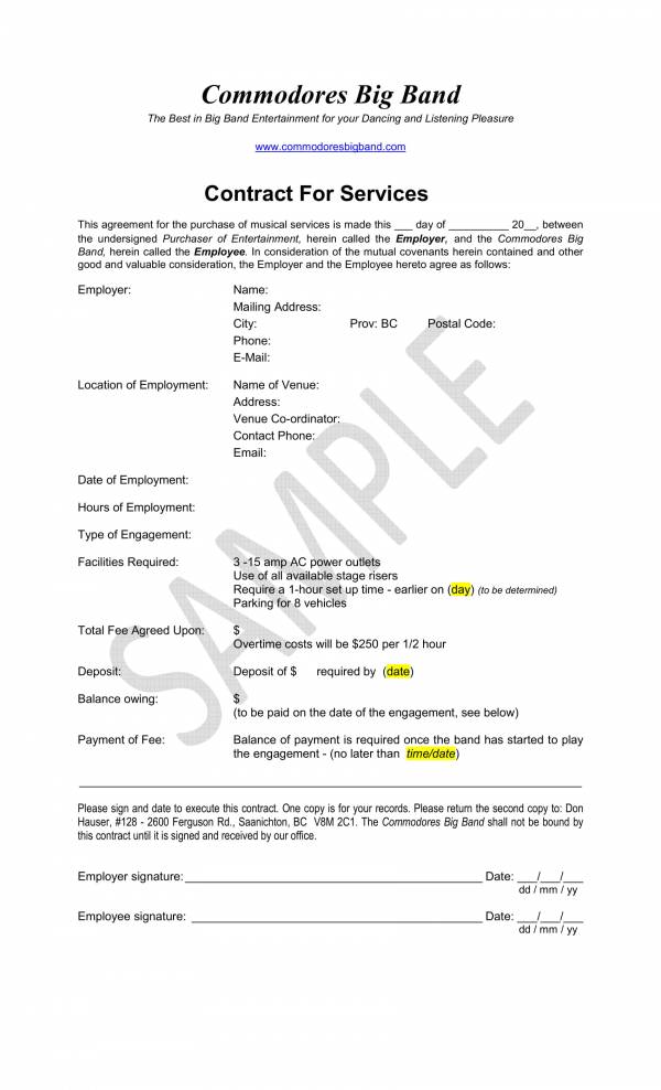 music band contract for services template 1