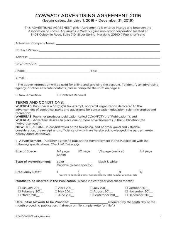 non profit organization advertising agreement 1
