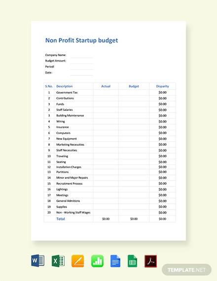 non profit startup budget template
