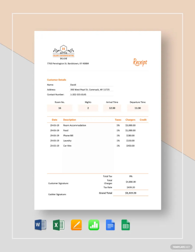 printable hotel receipt template