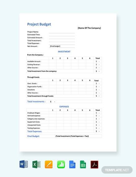 project budget template