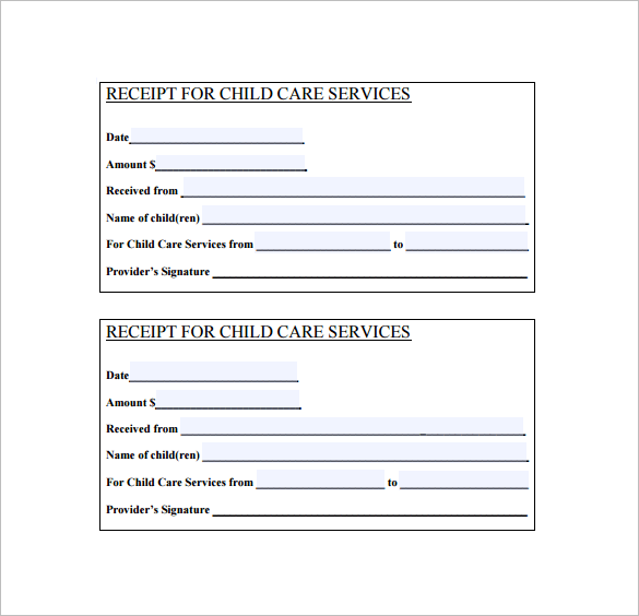 receipt template for child care service
