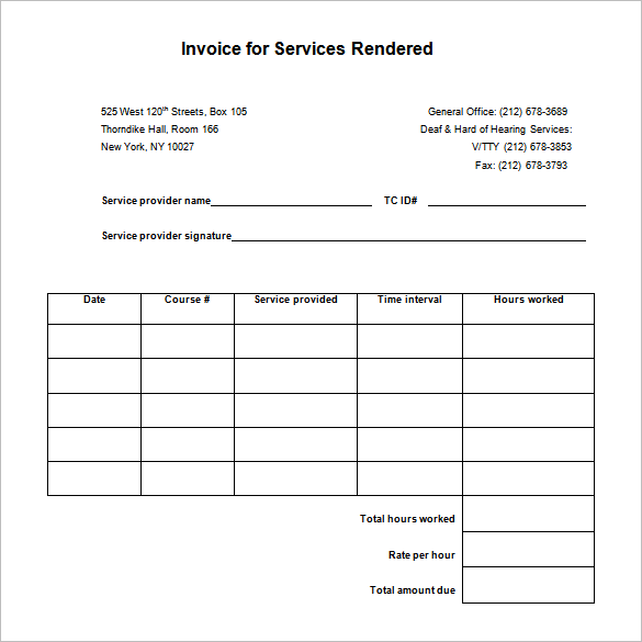 Free Printable Receipts For Services