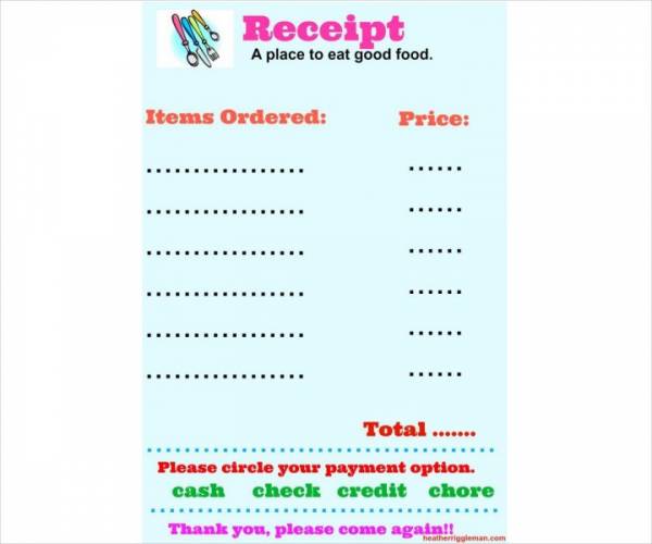 restaurant order receipt template