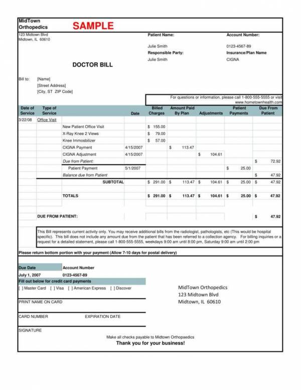 sample medical doctor bill receipt template