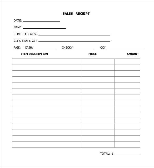 sample sales service receipt form