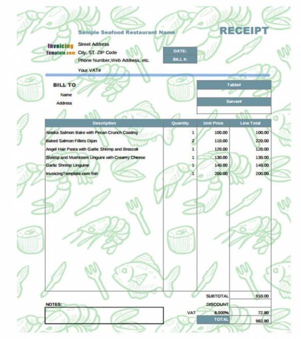 seafood restaurant receipt template