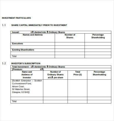 small business investment contract template