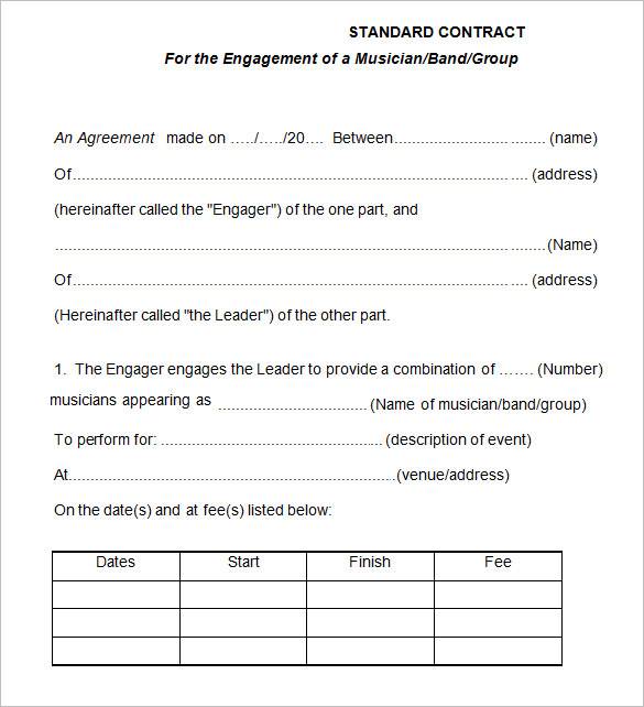 standard band contract template