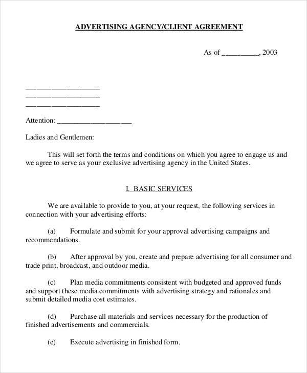 advertising agency contract template