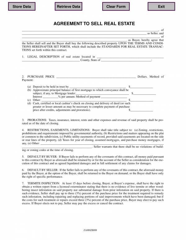 agreement contract template to sell real estate 1
