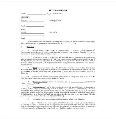 artist business investor agreement template
