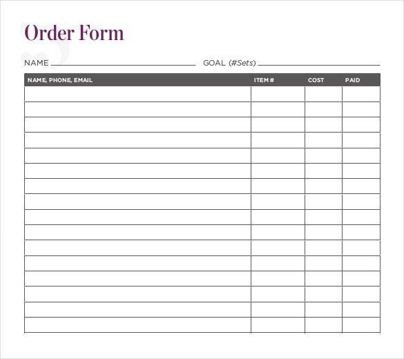basic fundraising order form template