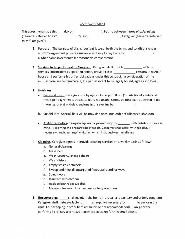 caregiver agreement template 1