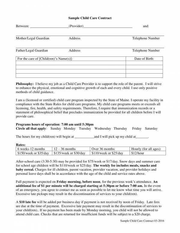 child care services agreement sample template 1