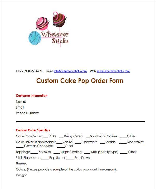 custom cake pop order template