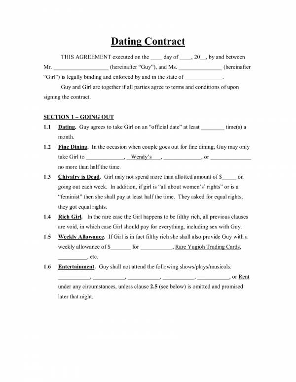 dating and relationship agreement contract template 1