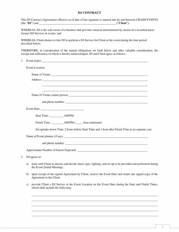 event dj services contract template 1