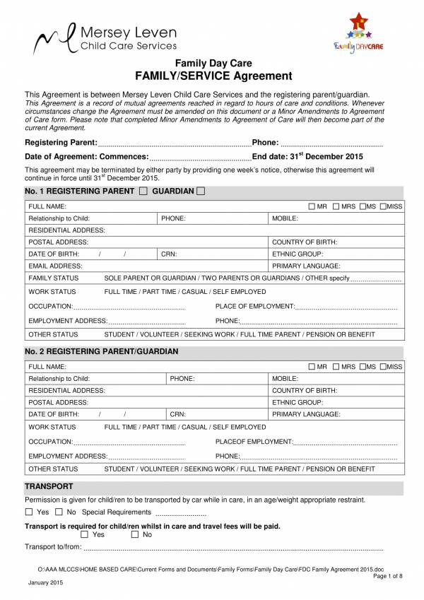 family day care services agreement template 1