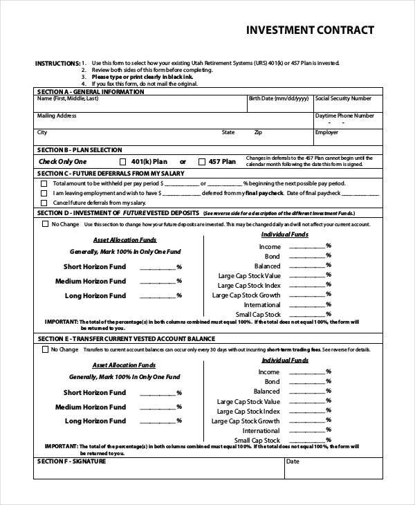 investor contract sample template