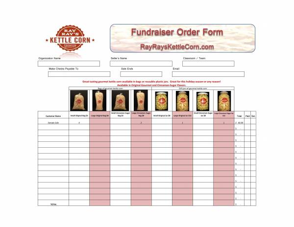 kettle corn fundraiser order form template 1