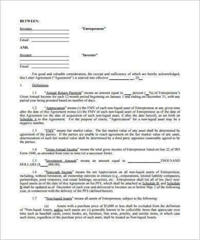 new small business investment contract template