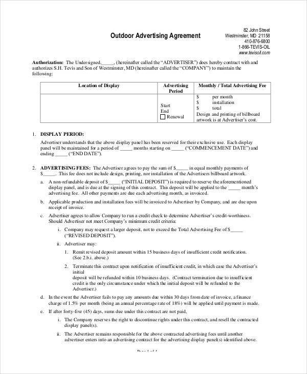 outdoor advertising contract template