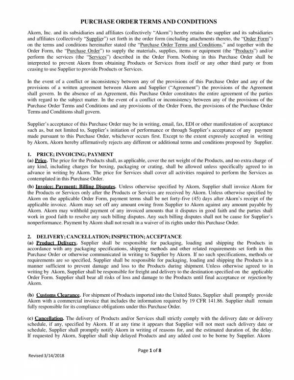 Po Terms And Conditions Template