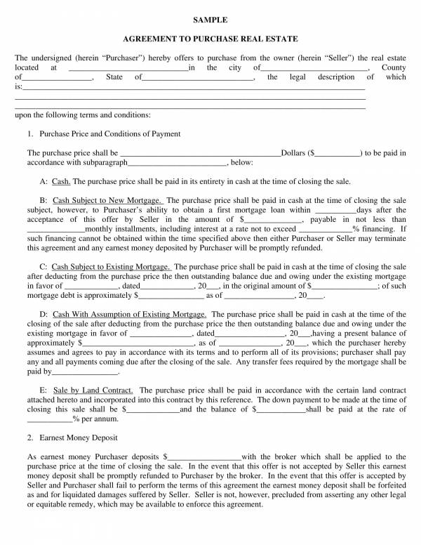 Real Estate Purchase Agreement Contract Template 1 