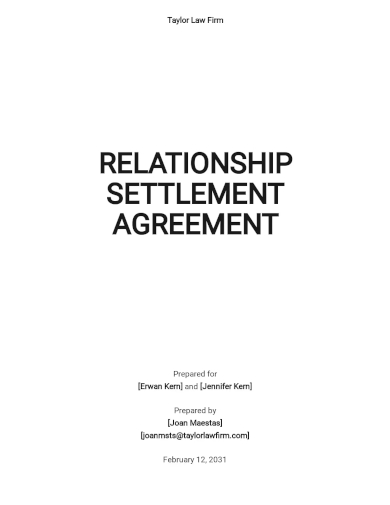 relationship settlement agreement template