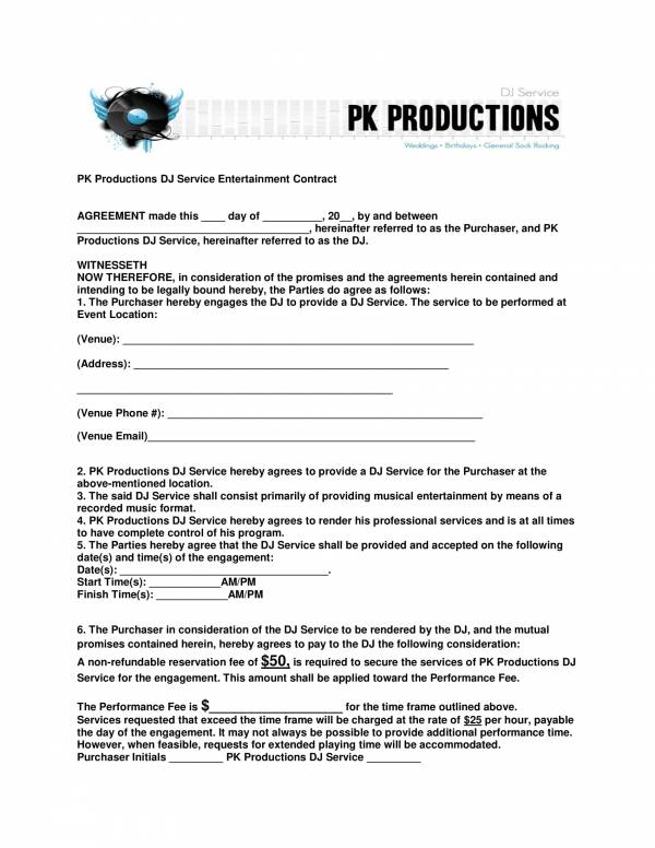 Dj Contract Template Free