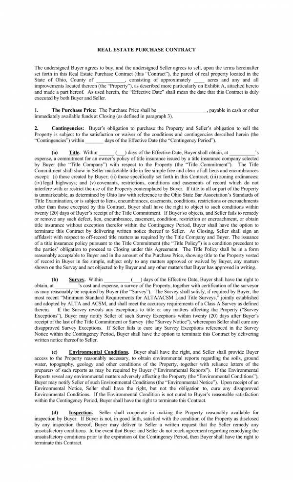 sample real estate contract template 1